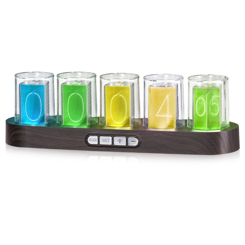 Cadmos ساعة كادماس نيكسي أنبوبية ساعة تناظرية أنابيب مضيئة ساعة رقمية إبداعية بألوان متغيرة زينة مكتبية رائعة فكرة هدية لا تتطلب تجميع مقلد لحبيبات الخشب