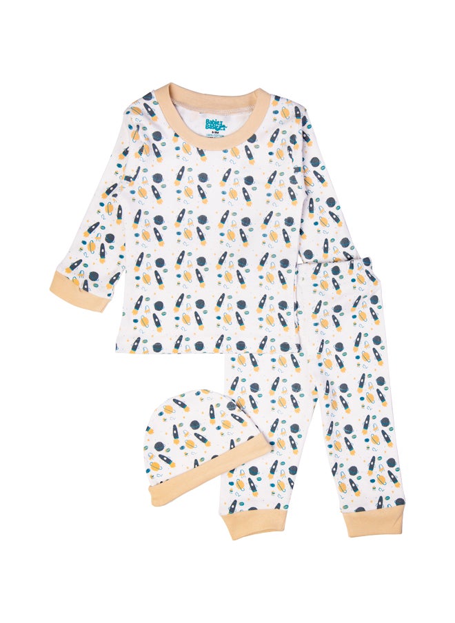 Babies Basic 7 Piece Unisex 100% Cotton Gift Set Include Bib, Blanket, Mitten, Cap, Romper, Top And Bottom Set, Beige  - Image 5