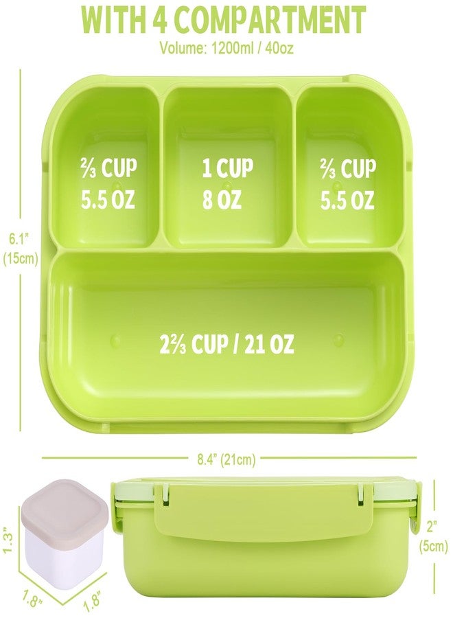 shell and turtle Bento Box Adult Lunch Box, Lunch Containers for Kids Girls Boys with 4 Compartments, Lunchable Food Container with Utensils, Sauce Jar, Muffin Liners, 40 Oz/5 Cup, Bright Green - Image 2