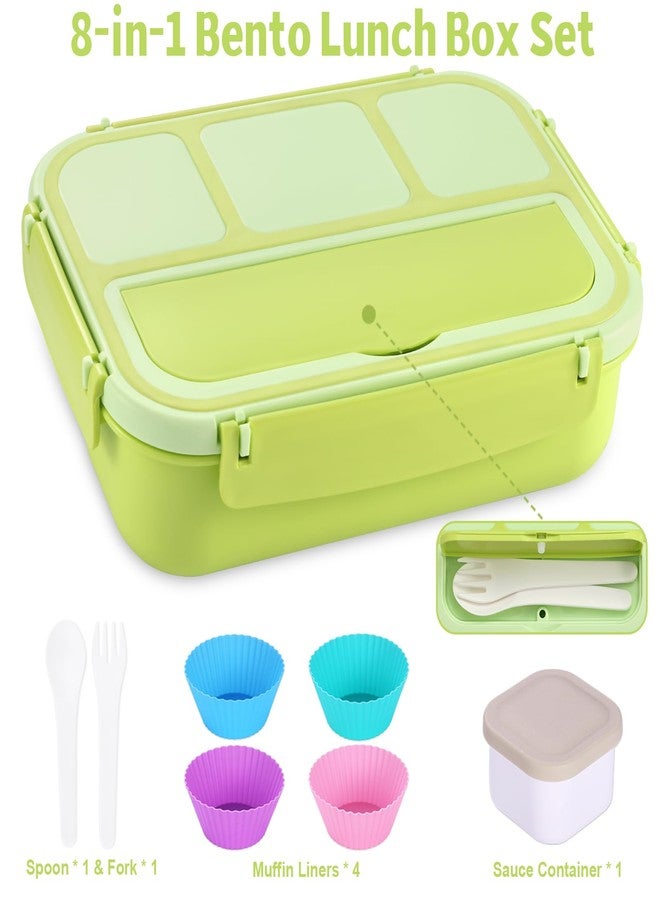 shell and turtle Bento Box Adult Lunch Box, Lunch Containers for Kids Girls Boys with 4 Compartments, Lunchable Food Container with Utensils, Sauce Jar, Muffin Liners, 40 Oz/5 Cup, Bright Green - Image 5