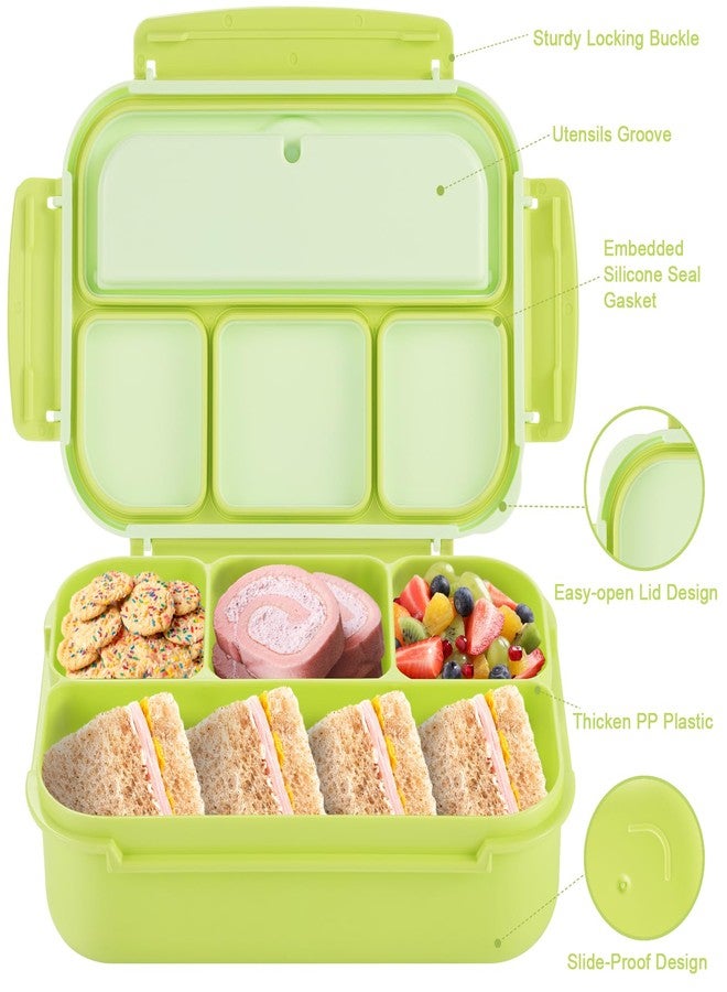 shell and turtle Bento Box Adult Lunch Box, Lunch Containers for Kids Girls Boys with 4 Compartments, Lunchable Food Container with Utensils, Sauce Jar, Muffin Liners, 40 Oz/5 Cup, Bright Green - Image 3