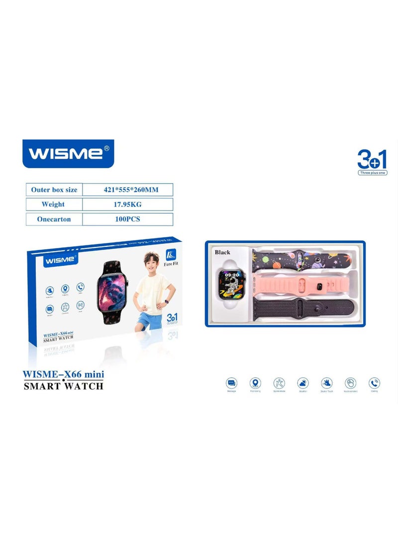 WISME X66 Mini Kids Smartwatch – Pink Strap, Calling & Activity Modes - Image 1