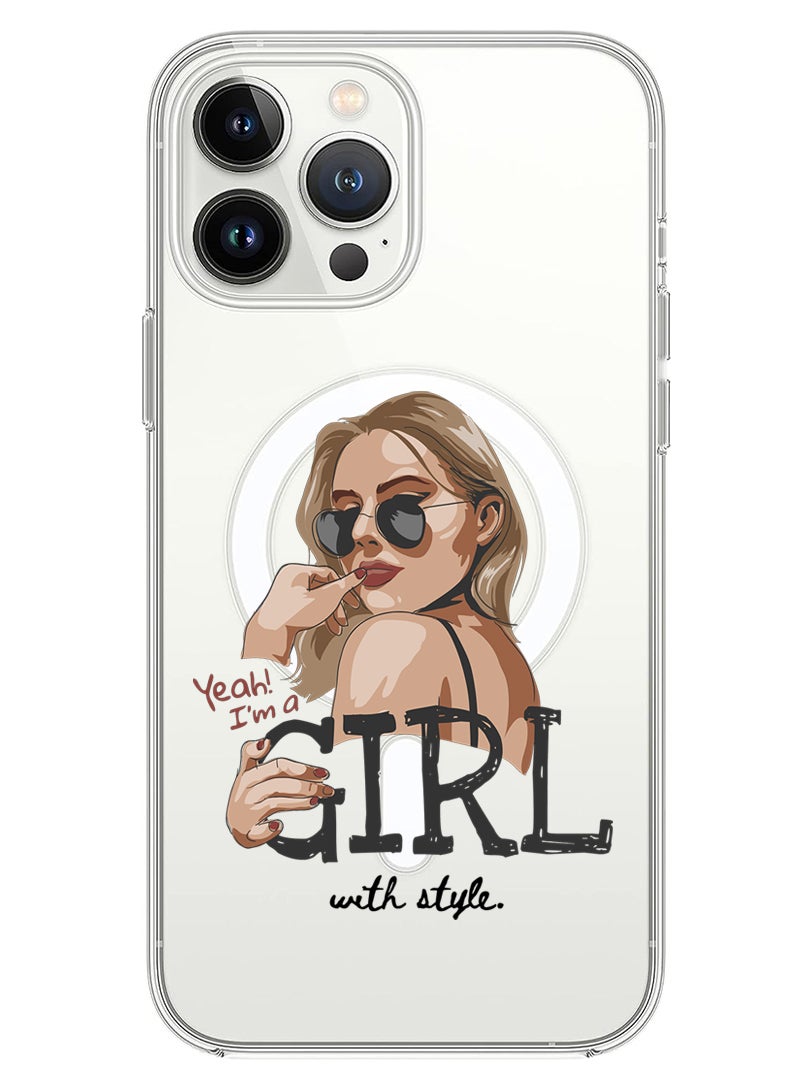 Theodor Magnetic Case for iPhone 13 Pro Max 6.7-inch Compatible with MagSafe Wireless Charging, Shockproof Phone Bumper Cover Girl with Style - Image 1