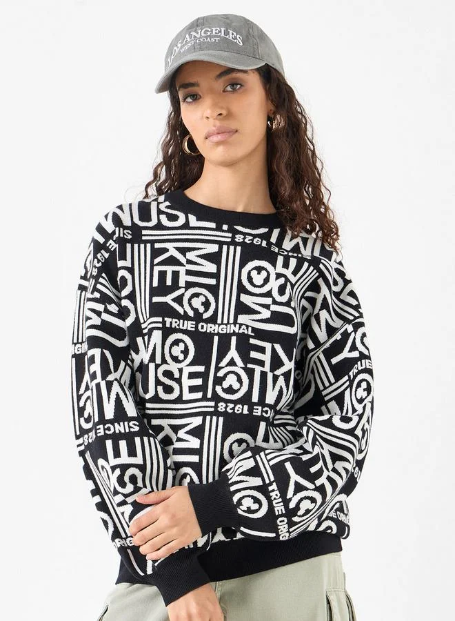 All-Over Mickey Mouse Detail Sweater with Long Sleeves