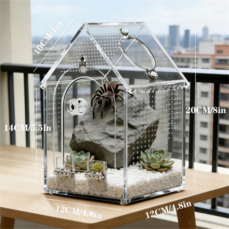 WQLLWFC Jumping Spider Enclosure Kitï¼ŒPre-Assembled 8 * 5 * 5in Acrylic Tarantula Terrariumï¼ŒReptile Ventilated Habitat Accessories for Spider, Mantis, Snail, Frog, Hermit Crabs & Small Pets - Image 2