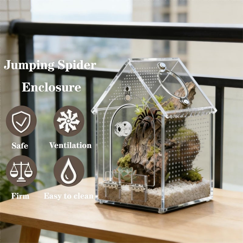 WQLLWFC Jumping Spider Enclosure Kitï¼ŒPre-Assembled 8 * 5 * 5in Acrylic Tarantula Terrariumï¼ŒReptile Ventilated Habitat Accessories for Spider, Mantis, Snail, Frog, Hermit Crabs & Small Pets - Image 5