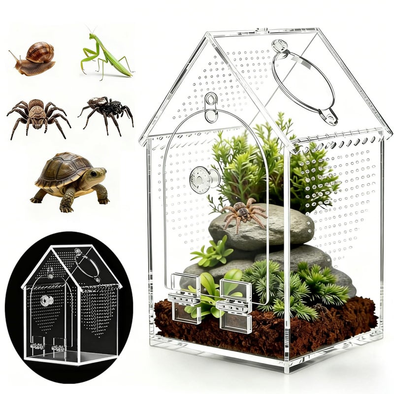 WQLLWFC Jumping Spider Enclosure Kitï¼ŒPre-Assembled 8 * 5 * 5in Acrylic Tarantula Terrariumï¼ŒReptile Ventilated Habitat Accessories for Spider, Mantis, Snail, Frog, Hermit Crabs & Small Pets - Image 1
