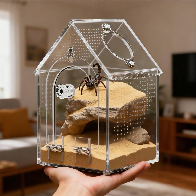 WQLLWFC Jumping Spider Enclosure Kitï¼ŒPre-Assembled 8 * 5 * 5in Acrylic Tarantula Terrariumï¼ŒReptile Ventilated Habitat Accessories for Spider, Mantis, Snail, Frog, Hermit Crabs & Small Pets - Image 4
