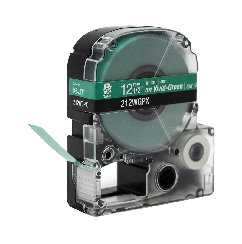 LABELWORKS Epson 212WGPX Genuine PET (Polyester) Tape Cartridge - White on Green Label Maker Tape - 1/2" (12MM) Wide, 30' - Image 4