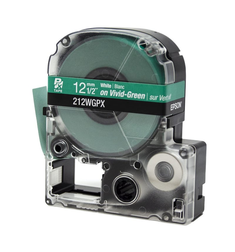 LABELWORKS Epson 212WGPX Genuine PET (Polyester) Tape Cartridge - White on Green Label Maker Tape - 1/2" (12MM) Wide, 30' - Image 3