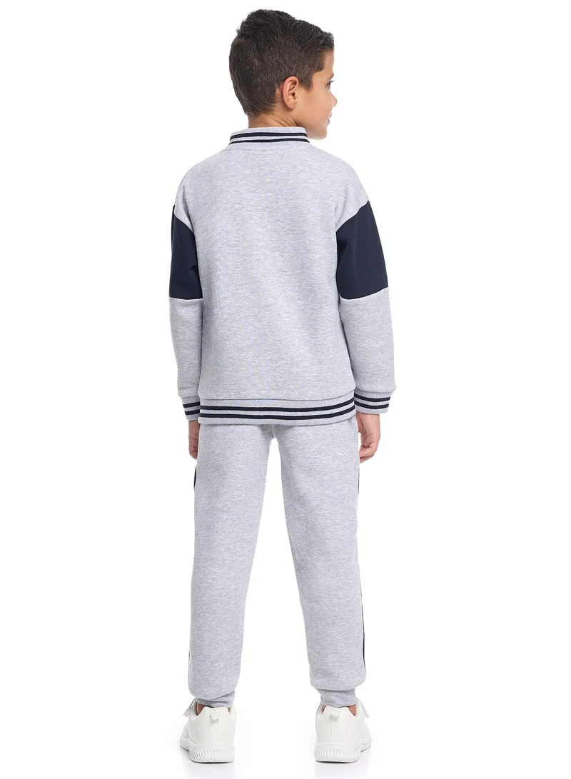victor and jane Boys LA Patch Zip-Neck Fleece Tracksuit - Light Grey