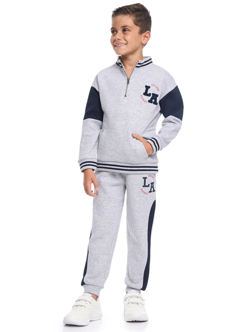 victor and jane Boys LA Patch Zip-Neck Fleece Tracksuit - Light Grey