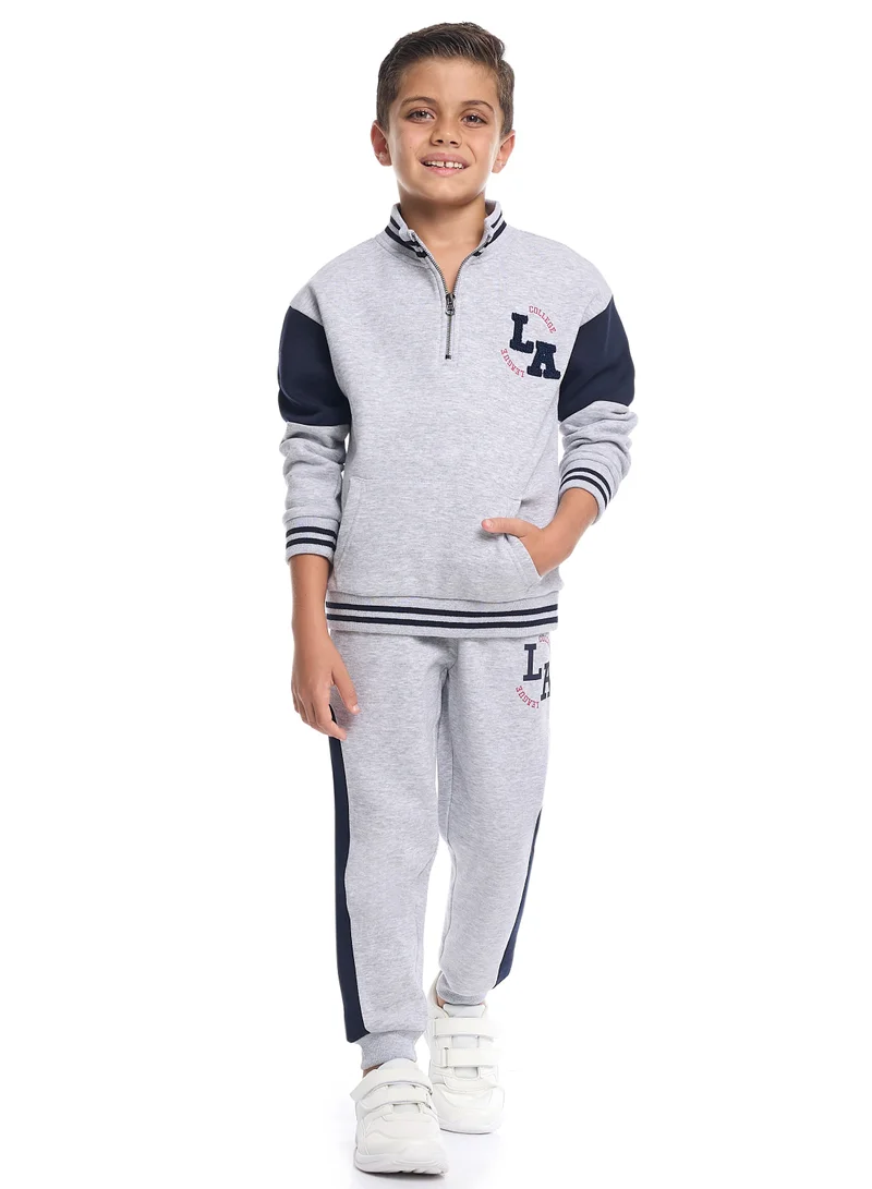 victor and jane Boys LA Patch Zip-Neck Fleece Tracksuit - Light Grey