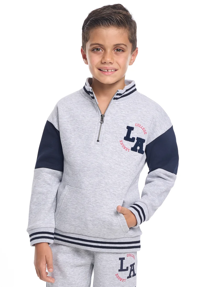 victor and jane Boys LA Patch Zip-Neck Fleece Tracksuit - Light Grey