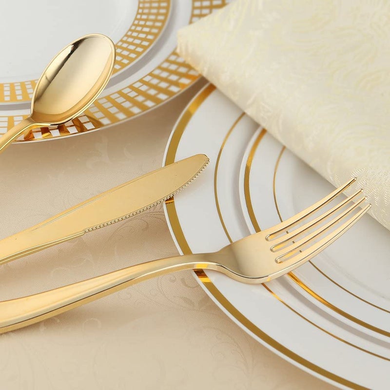 WDF300 Pieces Gold Plastic Silverware Disposable Gold Cutlery  Silverware Set Includes 100 Forks  100 Spoons  100 Knives -WDF - Image 3