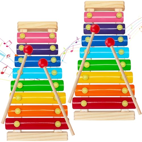Xeehwb 2 Pcs Wooden Xylophone for KidsXylophone Educational Musical Toy with 2 Child Mallets 8 Diatonic KeysXylophone Wooden Instruments Toys for Toddlers - Image 1