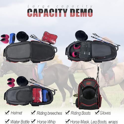 WOLT Professional Equestrian Backpack for Horse Riding, Equipment Pack Bag with Helmet Holder and Multiple Compartments - Image 5