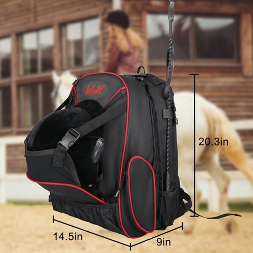 WOLT Professional Equestrian Backpack for Horse Riding, Equipment Pack Bag with Helmet Holder and Multiple Compartments - Image 2
