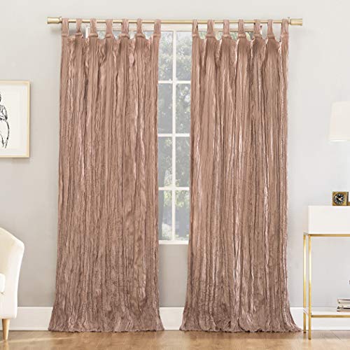 No. 918 Odelia Distressed Velvet Semi-Sheer Tab Top Curtain Panel, 50" x 84", Blush Pink - Image 1