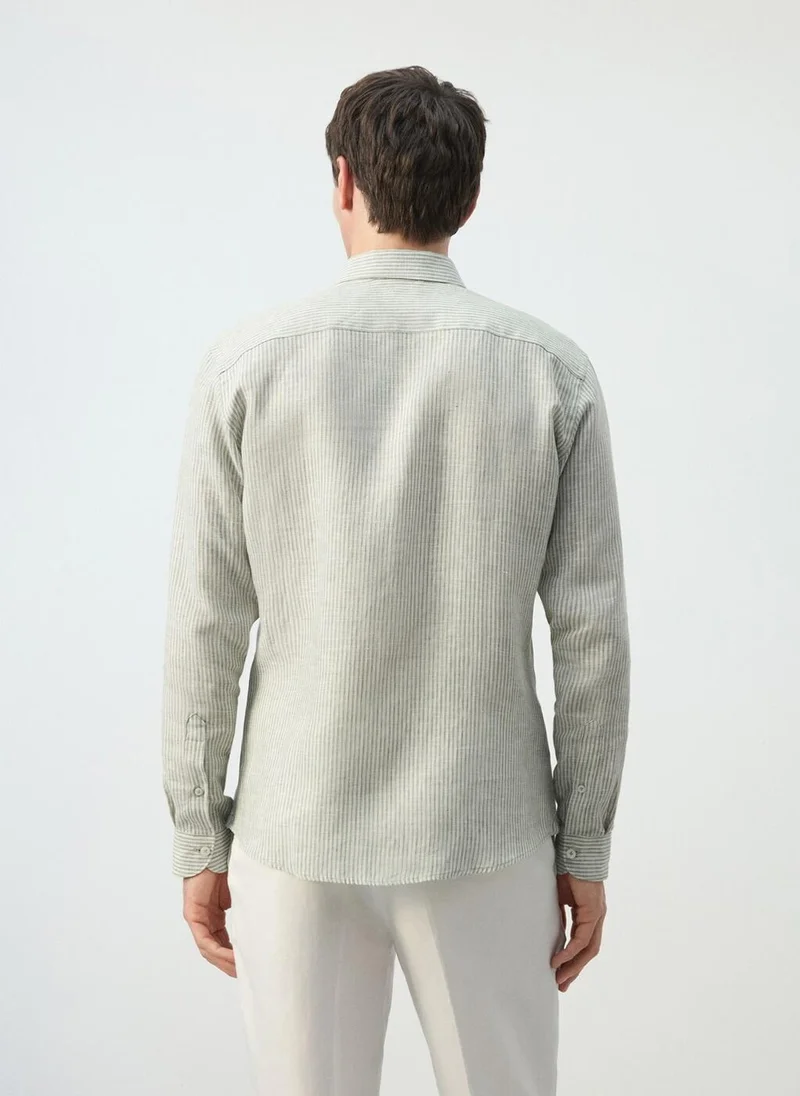 مانجو مان Regular-fit 100% linen shirt