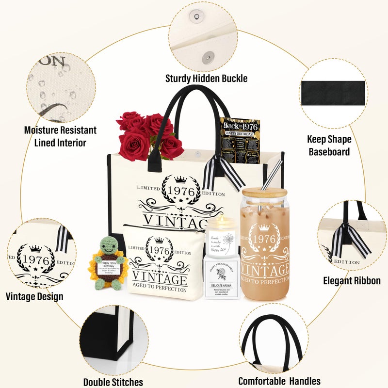 DOGMEM 50th Birthday Gifts for Women Tote Bag Birthday Gift for Her Turning 50 Vintage 1976 50 Years Old Gifts for Mom Wife Sister 1976 Canvas Tote Bag Makeup Bag Back in 1976 Poster Gift for Her - Image 4