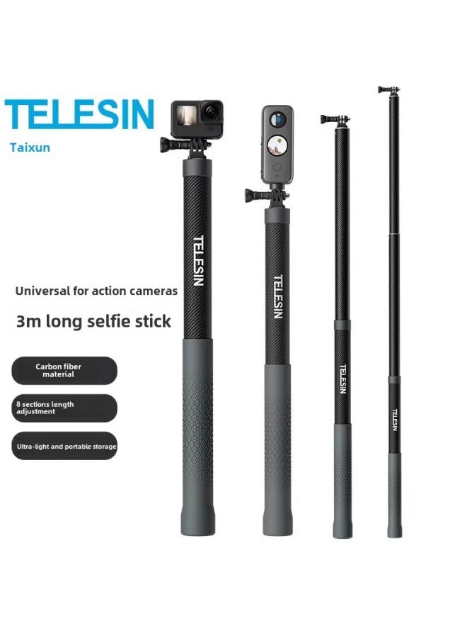 TELESIN Handheld 3 M Selfie Stick Fits Xinjiang Action3/4/5 Dog Gopro13 Sports Camera Accessories-Color:Telesin 3m Carbon Fiber Selfie Stick  - Image 2