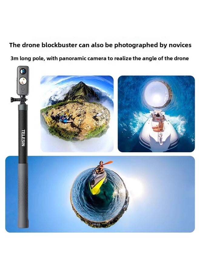 TELESIN Handheld 3 M Selfie Stick Fits Xinjiang Action3/4/5 Dog Gopro13 Sports Camera Accessories-Color:Telesin 3m Carbon Fiber Selfie Stick  - Image 4