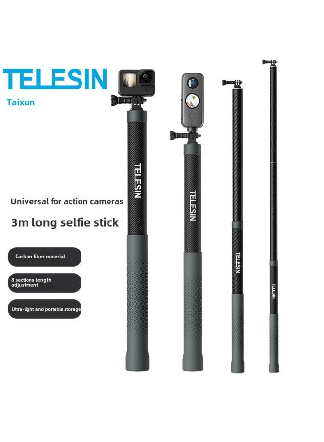 TELESIN Handheld 3 M Selfie Stick Fits Xinjiang Action3/4/5 Dog Gopro13 Sports Camera Accessories-Color:Telesin 3m Carbon Fiber Selfie Stick  - Image 1