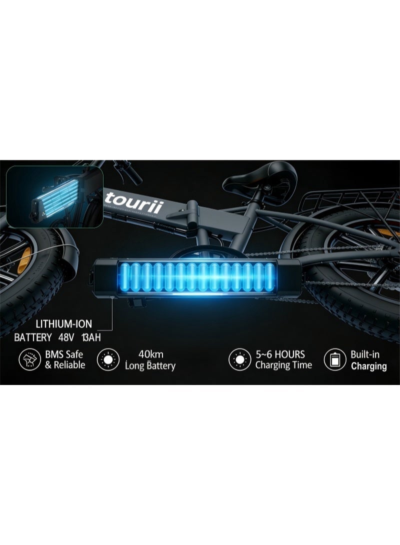 توري سكوتر كهربائي. دراجة نارية كهربائية. دراجة كهربائية قابلة للطي للبالغين 48V 500W محرك بدون فرشاة، بطارية ليثيوم 13Ah، سرعة أقصى 25KM / H، قدرة تسلق 25 درجة، 3 أوضاع ركوب، إطار حديدي قوي، دراجة إلكترونية قابلة للطي والمحمولة للتنقل والمغامرة في الهواء الطلق - Image 5