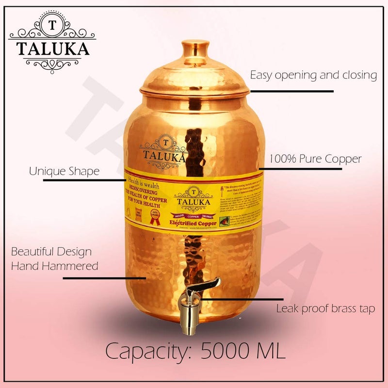 Taluka وعاء نحاسي يدوي الصنع مع صنبور 5000 مل بني - Image 4