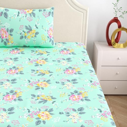 Home Ecstasy 100% Cotton Single Bedsheet with 1 Pillow Cover - (Size 59 x 87 inches, 140 TC, Colour - Seagreen: Sea Foam) - Image 3