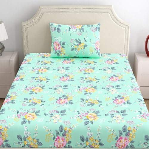 Home Ecstasy 100% Cotton Single Bedsheet with 1 Pillow Cover - (Size 59 x 87 inches, 140 TC, Colour - Seagreen: Sea Foam) - Image 2