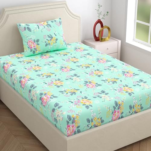Home Ecstasy 100% Cotton Single Bedsheet with 1 Pillow Cover - (Size 59 x 87 inches, 140 TC, Colour - Seagreen: Sea Foam) - Image 1