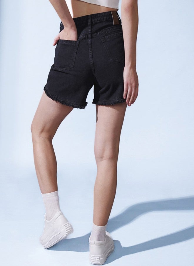 STREET 9 Black High-Rise Distressed Denim Shorts for Women - Image 3
