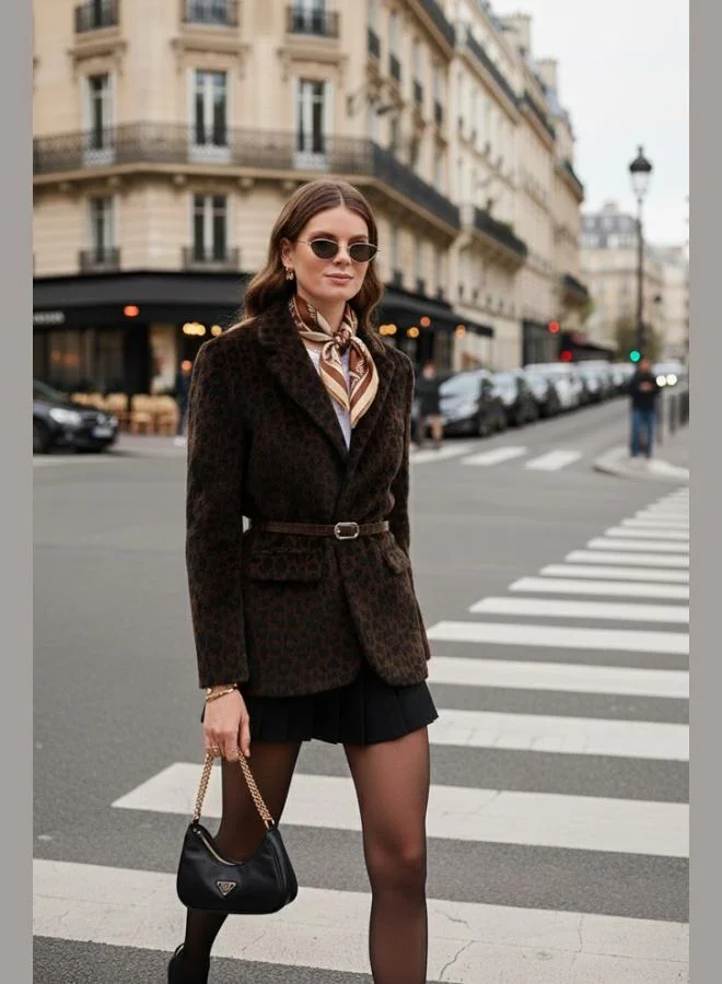 ليلا جاكيت نسائي ليوبارد بتفاصيل حزام بقصة عادية ونسيج مخملي