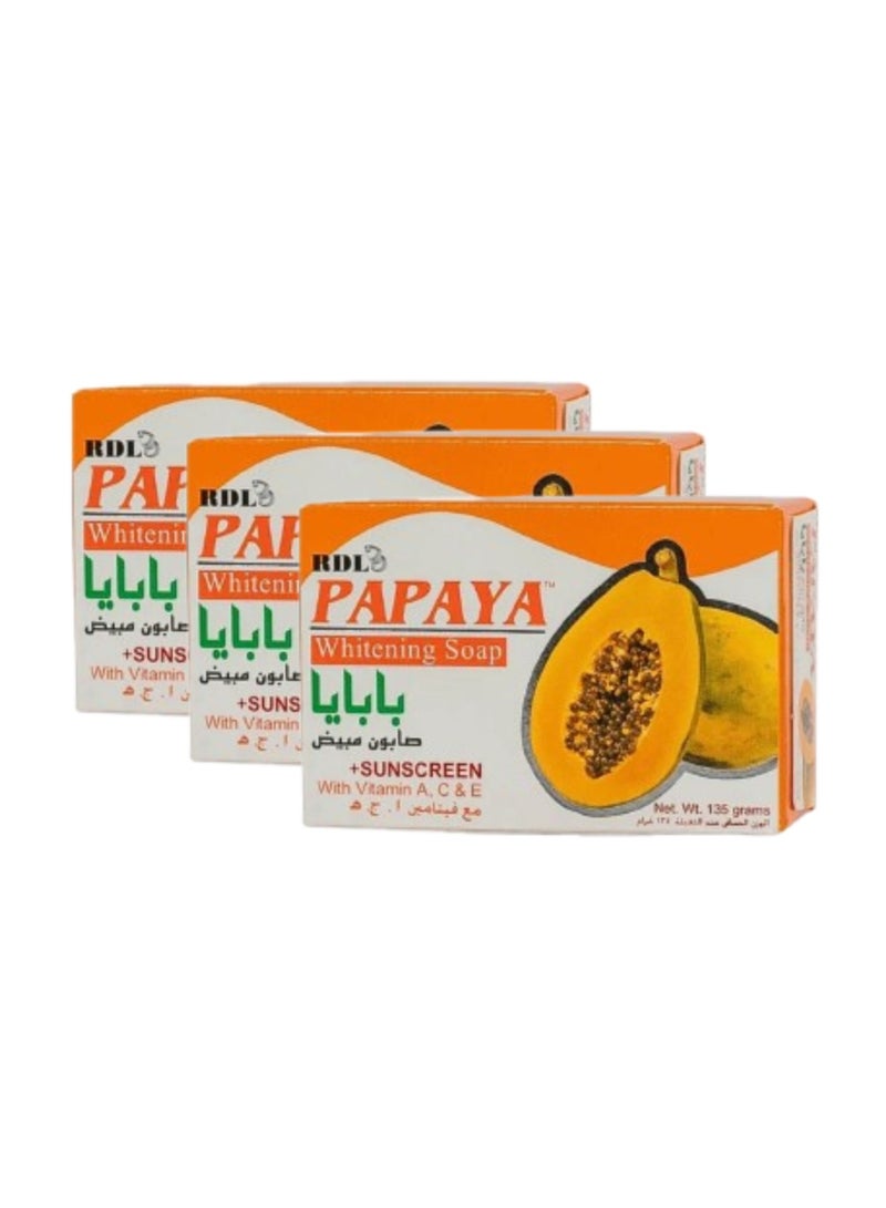 ار دي ال صابون البابايا لتفتيح البشرة مع واقي شمس بفيتامينات أ و ج و ه 135 جرام 3 قطع - Image 1