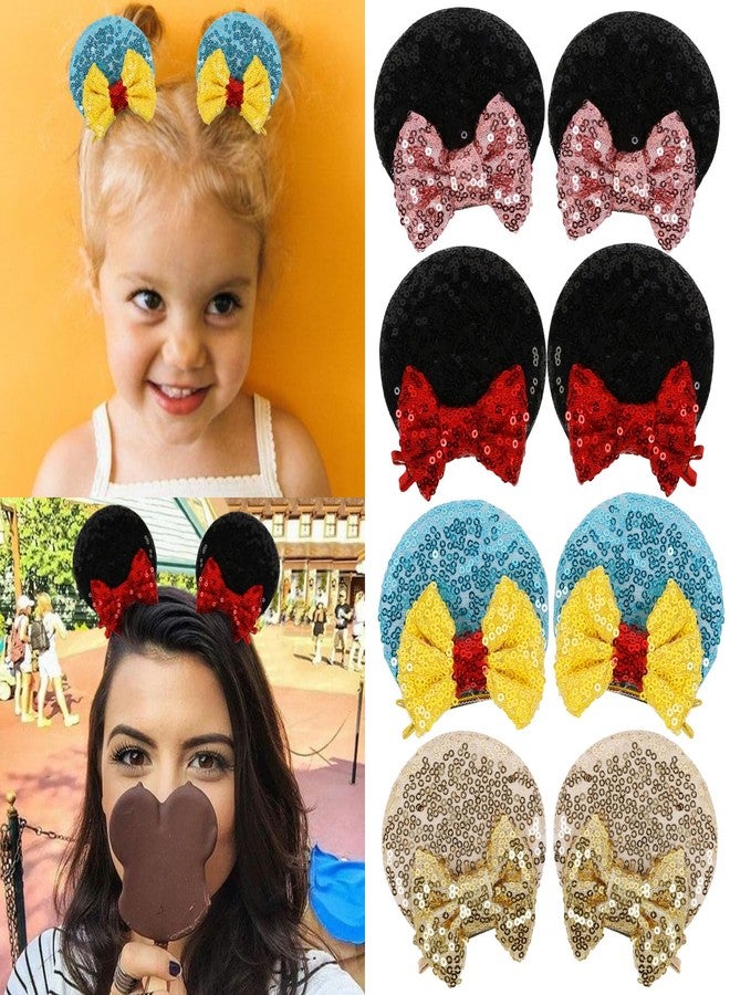 Tobeffect Mouse Ears Hair Bows Clips Glitter Mice Ears Pack Cute Hair Bow Hair Accessories for Women Costume Birthday Party Favor Vacation Halloween Christmas Decoration, 4 Pairs - Image 1
