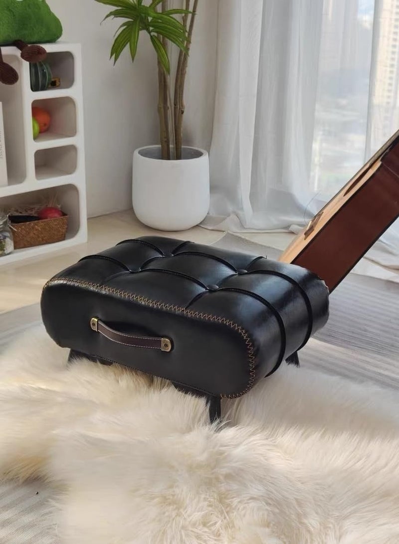 Faux Leather Footstool Ottoman with Metal Legs，Stylish and Functional Footrest for Extra Seating in Living Room, Entryway, or Office - Image 2