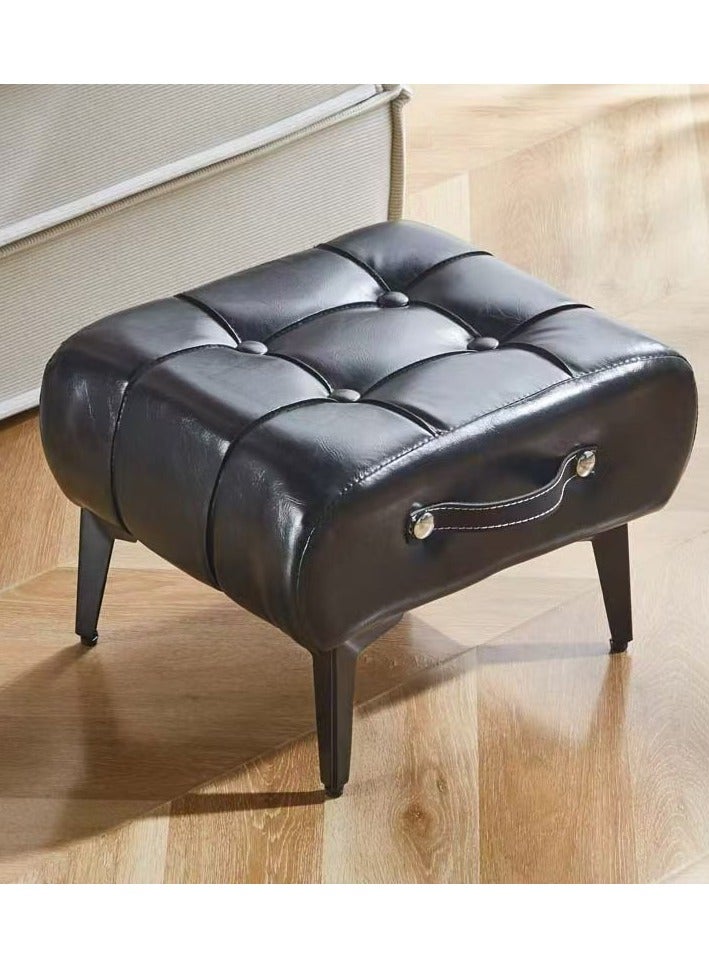 Faux Leather Footstool Ottoman with Metal Legs，Stylish and Functional Footrest for Extra Seating in Living Room, Entryway, or Office - Image 1