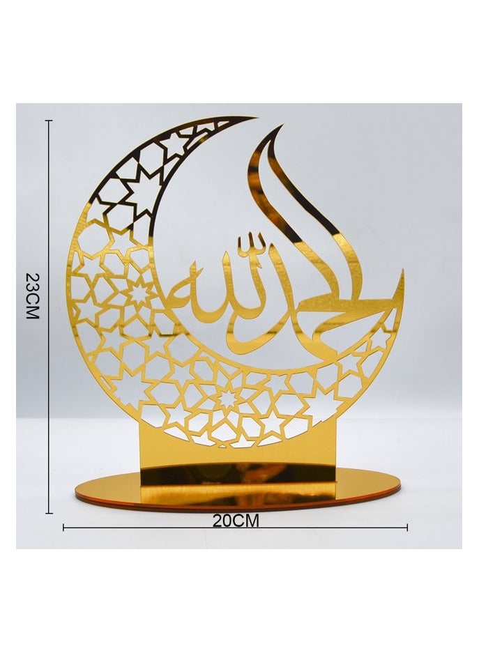 Eworld Exquisite Acrylic Ramadan Tabletop Decor for Home Islamic Lightweight Craft Ornament Featuring Elegant Alhamdulillah Calligraphy, Perfect Crescent Ornaments for Islamic Parties, Radiant in Gold - Image 2