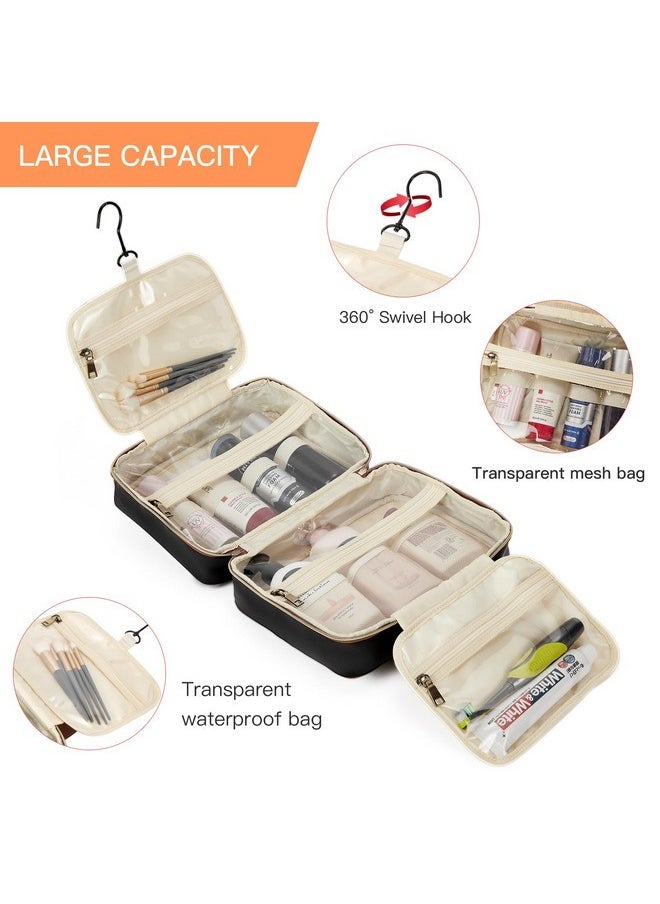 Telena Travel Toiletry Bag For Women, Toiletry Bag Travel Bag With Hanging Hook, Water-Resistant Makeup Organizer, Cosmetic Bag Travel Accessories, Black With Brown  - Image 2