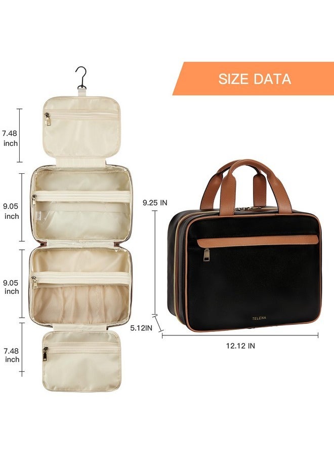Telena Travel Toiletry Bag For Women, Toiletry Bag Travel Bag With Hanging Hook, Water-Resistant Makeup Organizer, Cosmetic Bag Travel Accessories, Black With Brown  - Image 4