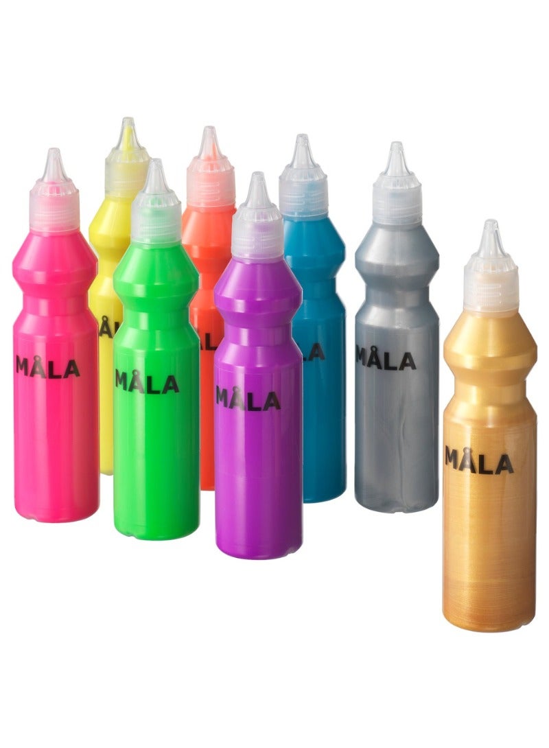 MALA Fluorescent/Glitter Paint, Mixed Colours, Set of 8 - Image 1