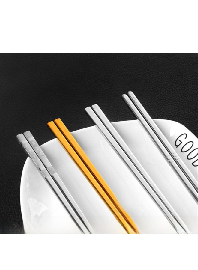 Laser Square Head 304 Stainless Steel Chopsticks Printable Logo Engraving Chopsticks Household Restaurant Tableware Public Chopsticks Wholesale-Specifications:D (5 Double Belt Packaging)  - Image 2