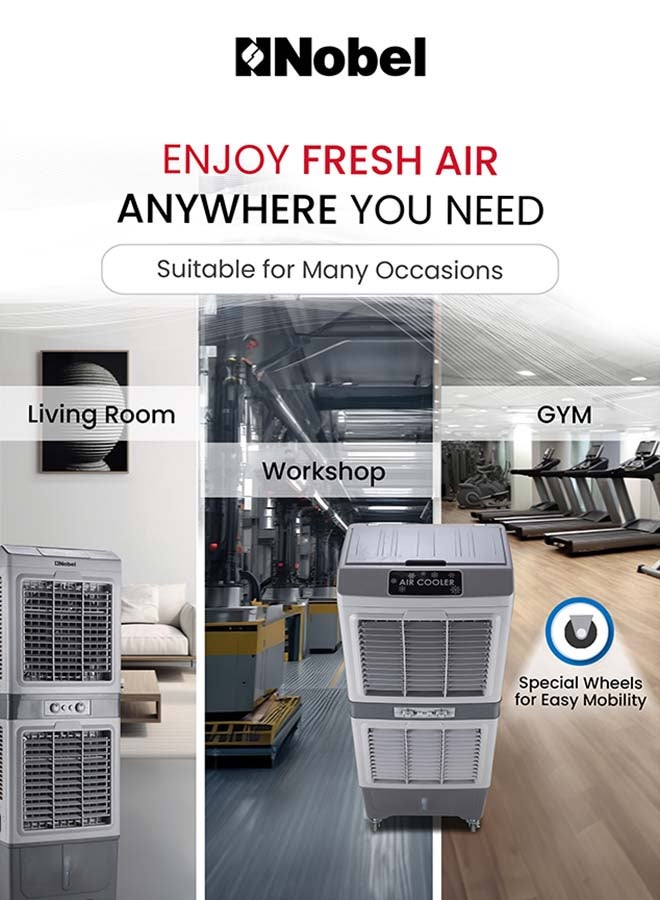 Nobel 50L Air Cooler with Honeycomb Cooling Pad – 12000 m³/h High Airflow, 3-Speed Settings, Powerful Axial Fan, Easy Mobility 50 L 200 W NAC2050S Black - Image 5