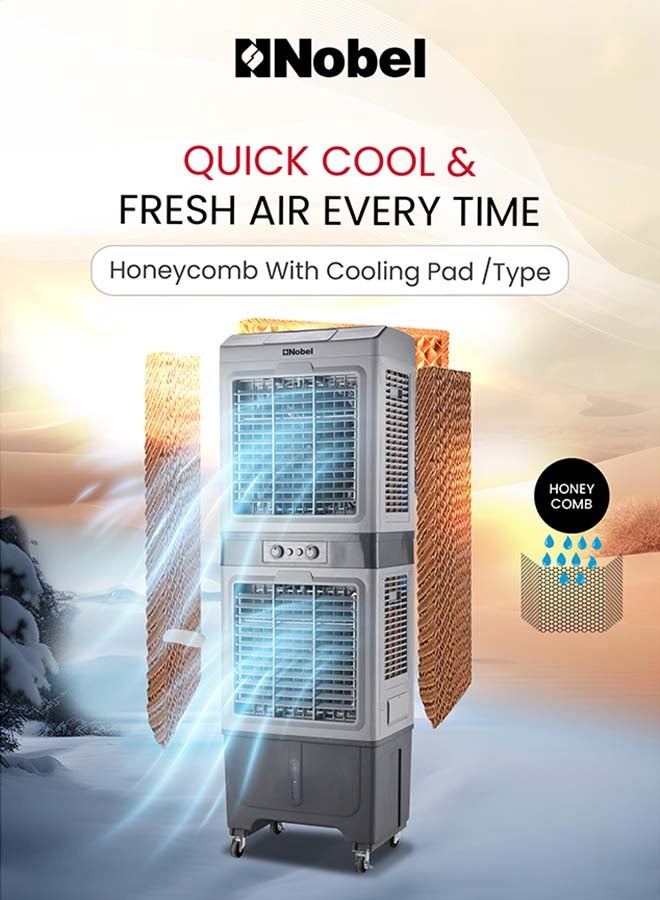 Nobel 50L Air Cooler with Honeycomb Cooling Pad – 12000 m³/h High Airflow, 3-Speed Settings, Powerful Axial Fan, Easy Mobility 50 L 200 W NAC2050S Black - Image 4