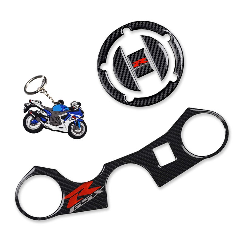 REVSOSTAR REVSOSTAR Real Carbon Look Gas Cap Fuel Cap Keychain and Triple Tree Front End Upper Top Clamp Decal Stickers for GSXR 600 GSXR 750 GSXR 1000 K6 K7 K8 K9 L1 20062017 3 Pcs Per Set