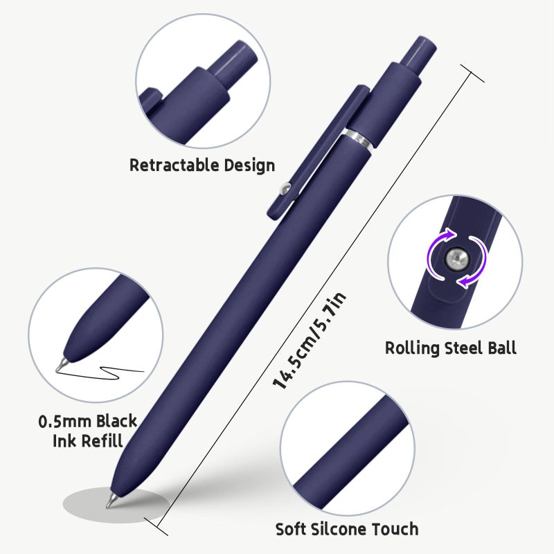 UIXJODO Gel Pens, 10 Pcs 0.5mm Black Ink Pens Fine Point Smooth Writing Pens with Silicone Grip, High-End Series Metal Clip Retractable Pens for Journaling Note Taking (10 Pcs Vintage) - Image 3