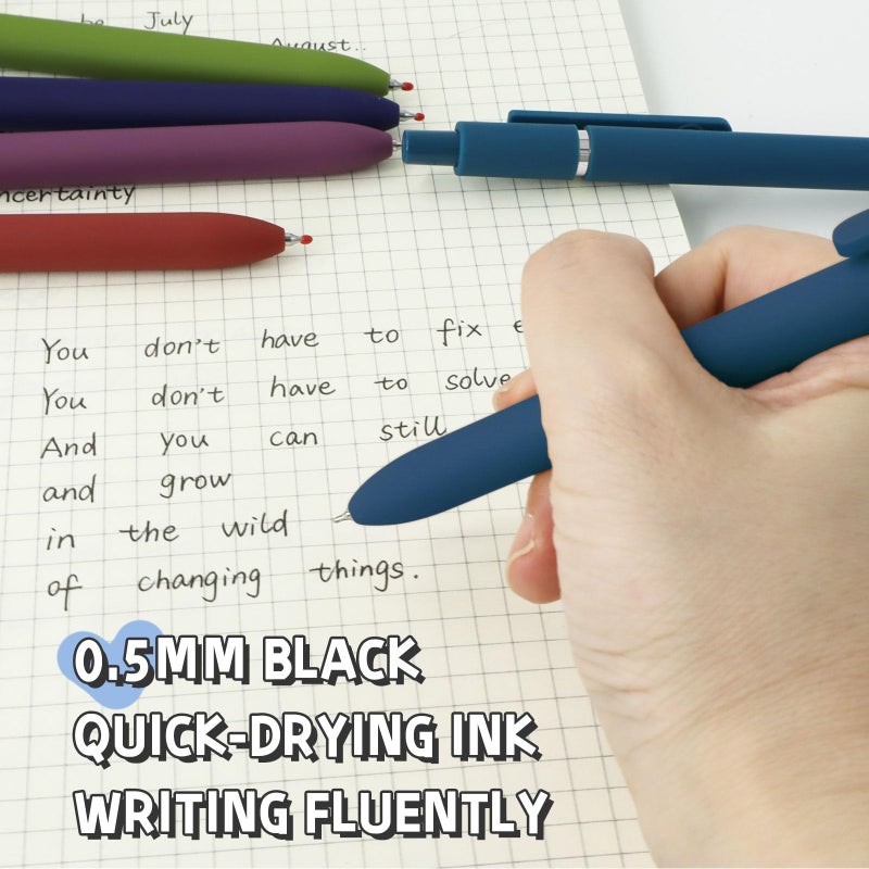 UIXJODO Gel Pens, 10 Pcs 0.5mm Black Ink Pens Fine Point Smooth Writing Pens with Silicone Grip, High-End Series Metal Clip Retractable Pens for Journaling Note Taking (10 Pcs Vintage) - Image 5