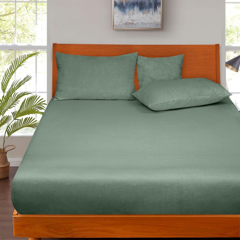 ROYALE LINENS 300 Thread Count 100% Long Staple Combed Cotton Fitted Sheet Queen - Super Soft Deep Pocket Bottom Sheet - Fitted Sheets Only - Elastic Sheets (Queen, Sage Green) - Image 5